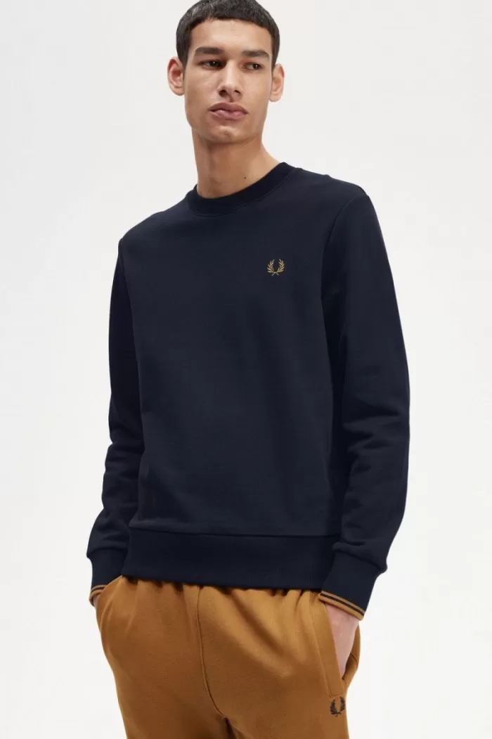 Fred Perry Crew Neck Men’s Sweatshirts Navy Dark Coffee ZLVRI0358