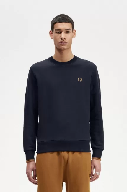 Fred Perry Crew Neck Men’s Sweatshirts Navy Dark Coffee ZLVRI0358