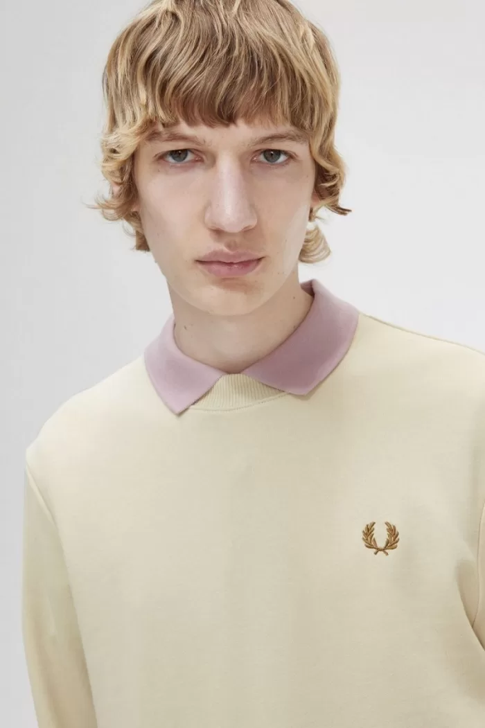 Fred Perry Crew Neck Men’s Sweatshirts Oatmeal JDWQS8057