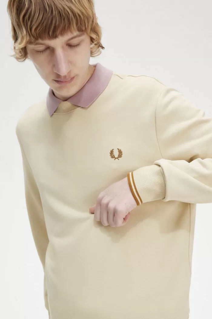 Fred Perry Crew Neck Men’s Sweatshirts Oatmeal JDWQS8057