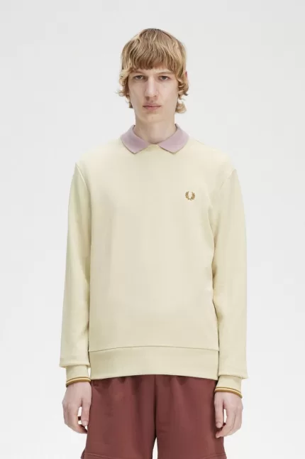 Fred Perry Crew Neck Men’s Sweatshirts Oatmeal JDWQS8057