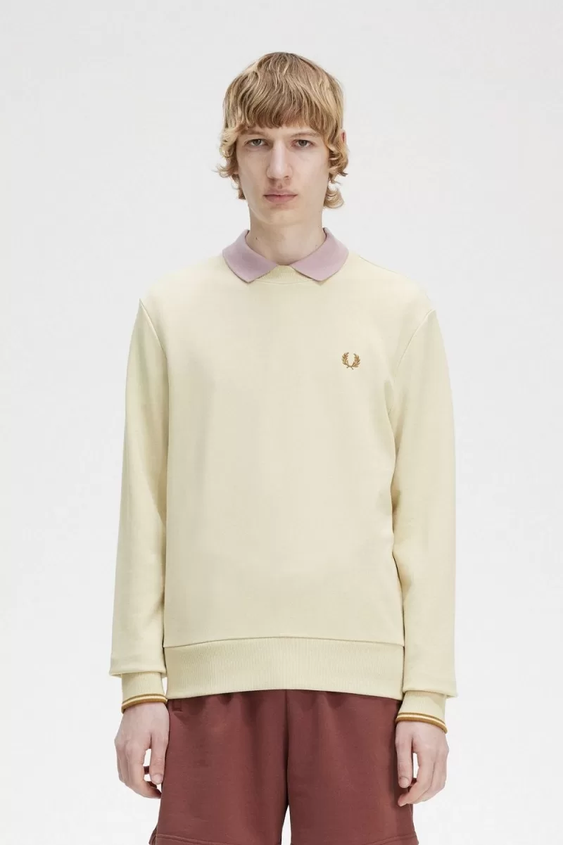 Fred Perry Crew Neck Mens Sweatshirts Oa 221 ZOOM - Fred Perry Crew Neck Men's Sweatshirts Oatmeal JDWQS8057