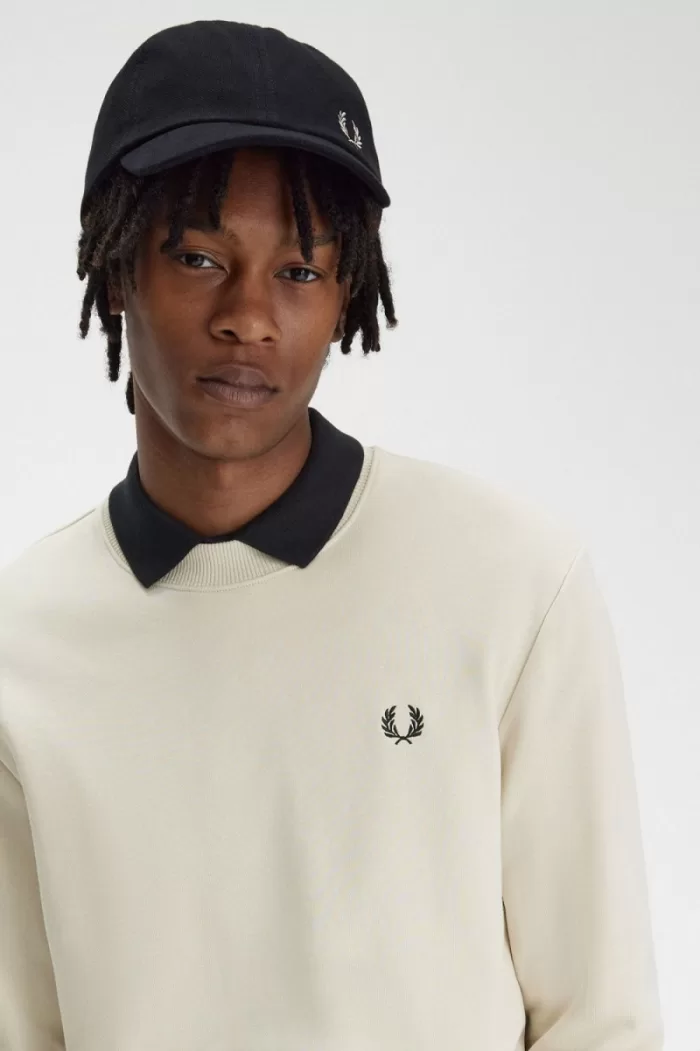 Fred Perry Crew Neck Men’s Sweatshirts Oatmeal Black ABPMC0416