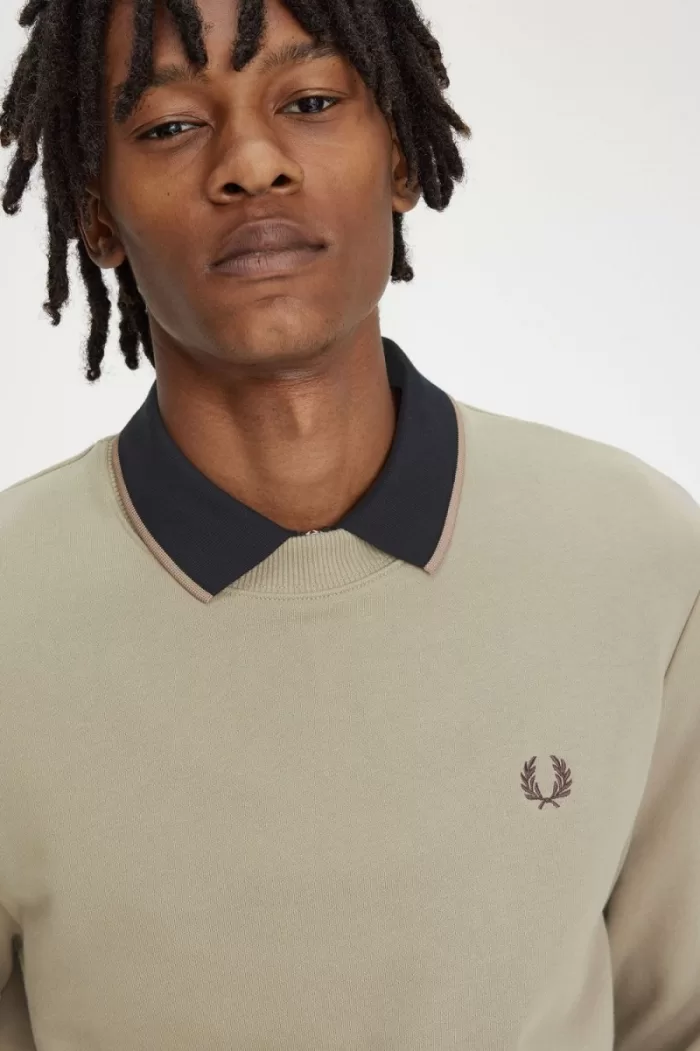 Fred Perry Crew Neck Men’s Sweatshirts Warm Grey Dark Red WKIRL1340