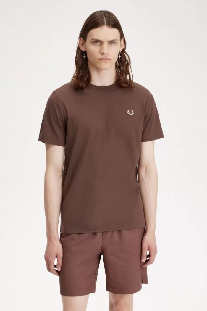 Fred Perry Crew Neck Men’s T-Shirt Dark Red Warm Grey KZNVD1037