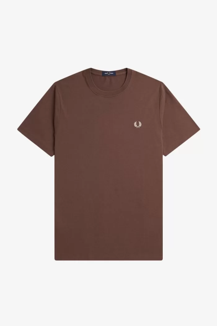 Fred Perry Crew Neck Men’s T-Shirt Dark Red Warm Grey KZNVD1037