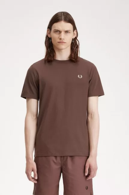 Fred Perry Crew Neck Men’s T-Shirt Dark Red Warm Grey KZNVD1037