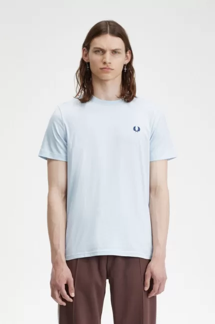 Fred Perry Crew Neck Men’s T-Shirt Light Aqua Midnight Blue YEJRU8413