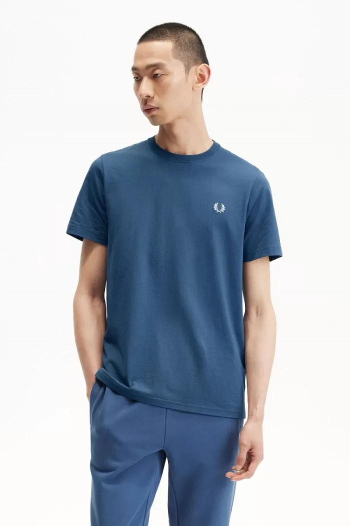 Fred Perry Crew Neck Men’s T-Shirt Midnight Blue Light Aqua OQRTE2809