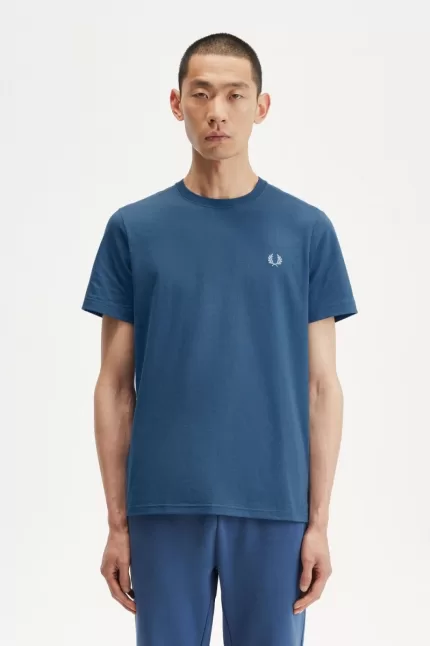 Fred Perry Crew Neck Men’s T-Shirt Midnight Blue Light Aqua OQRTE2809