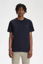 Fred Perry Crew Neck Men’s T-Shirt Navy Burnt Red KWSRL0417