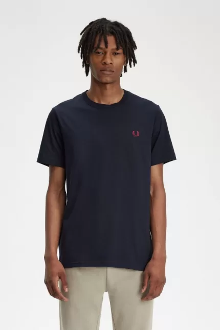 Fred Perry Crew Neck Men’s T-Shirt Navy Burnt Red KWSRL0417