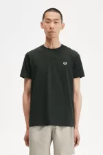 Fred Perry Crew Neck Men’s T-Shirt Night Green Snow White VWKUA7459