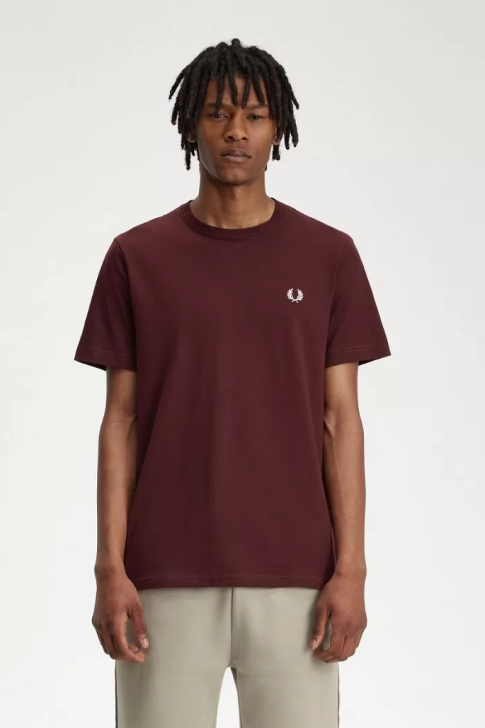 Fred Perry Crew Neck Men’s T-Shirt Oxblood Beige AQSTI1325