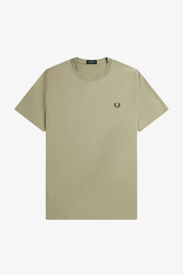 Fred Perry Crew Neck Men’s T-Shirt Warm Grey Dark Red ELFZO7239