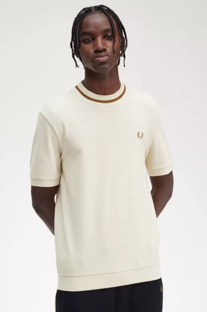 Fred Perry Crew Neck Piqué Men’s T-Shirt Oatmeal LFINK7468