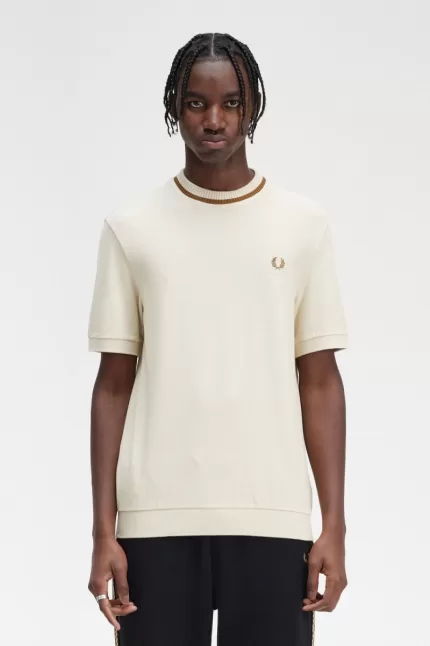 Fred Perry Crew Neck Piqué Men’s T-Shirt Oatmeal LFINK7468