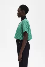 Fred Perry Cropped Gingham Piqué Women’s Polo Shirt Green FOHWT6529