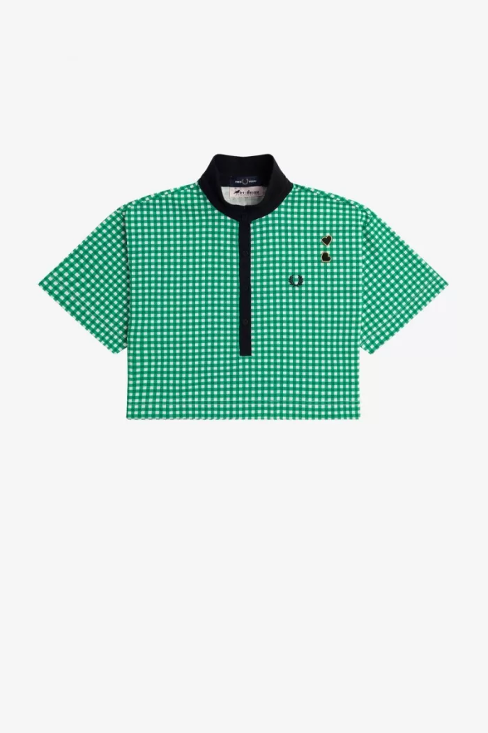 Fred Perry Cropped Gingham Piqué Women’s Polo Shirt Green FOHWT6529