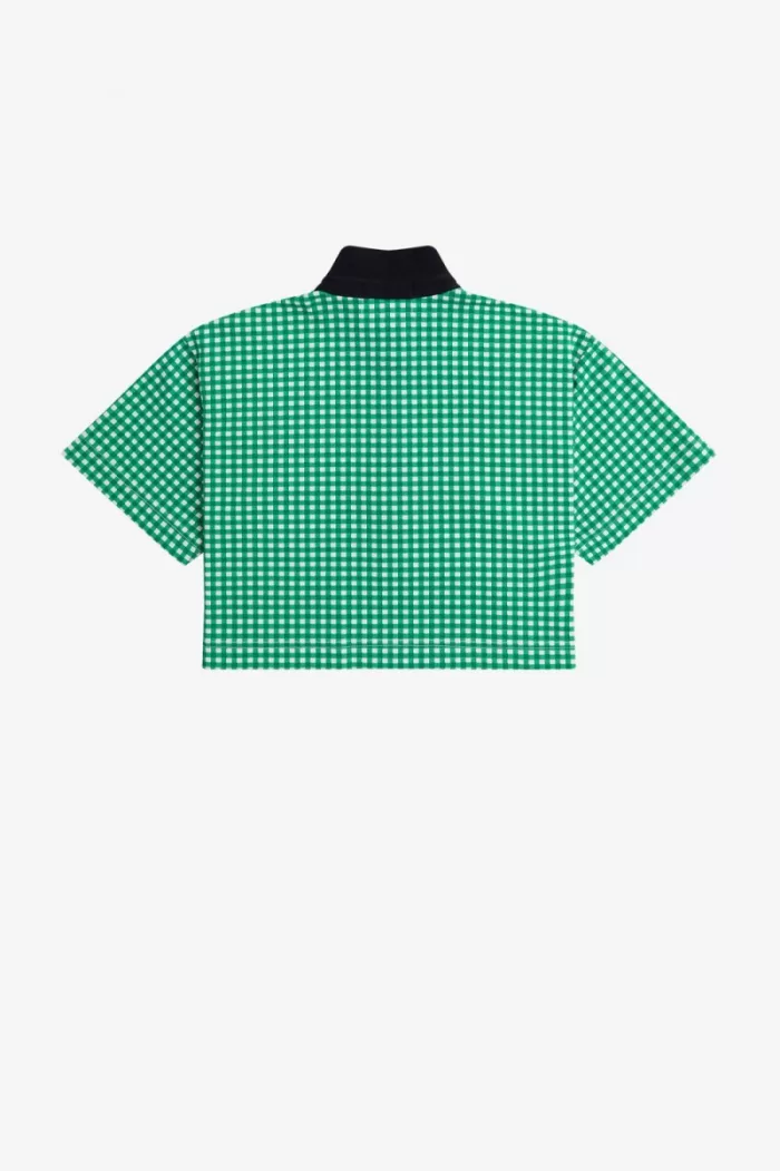 Fred Perry Cropped Gingham Piqué Women’s Polo Shirt Green FOHWT6529