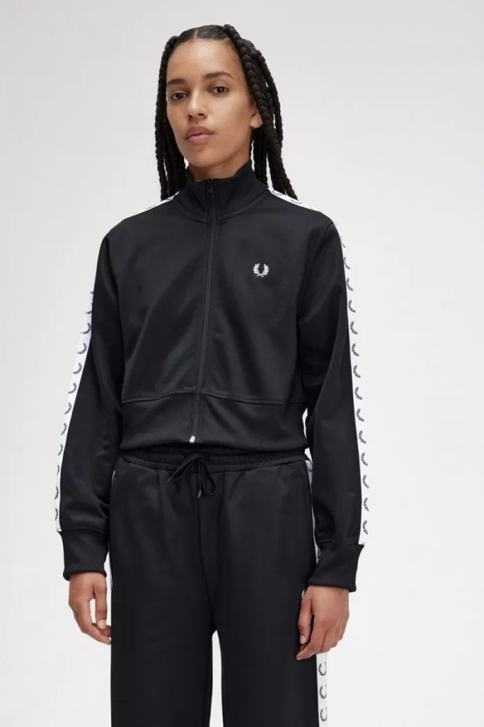 Fred Perry Cropped Taped Track Women’s Jackets Black BQPAZ8193