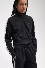 Fred Perry Cropped Taped Track Women’s Jackets Black BQPAZ8193