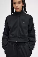 Fred Perry Cropped Taped Track Women’s Jackets Black BQPAZ8193