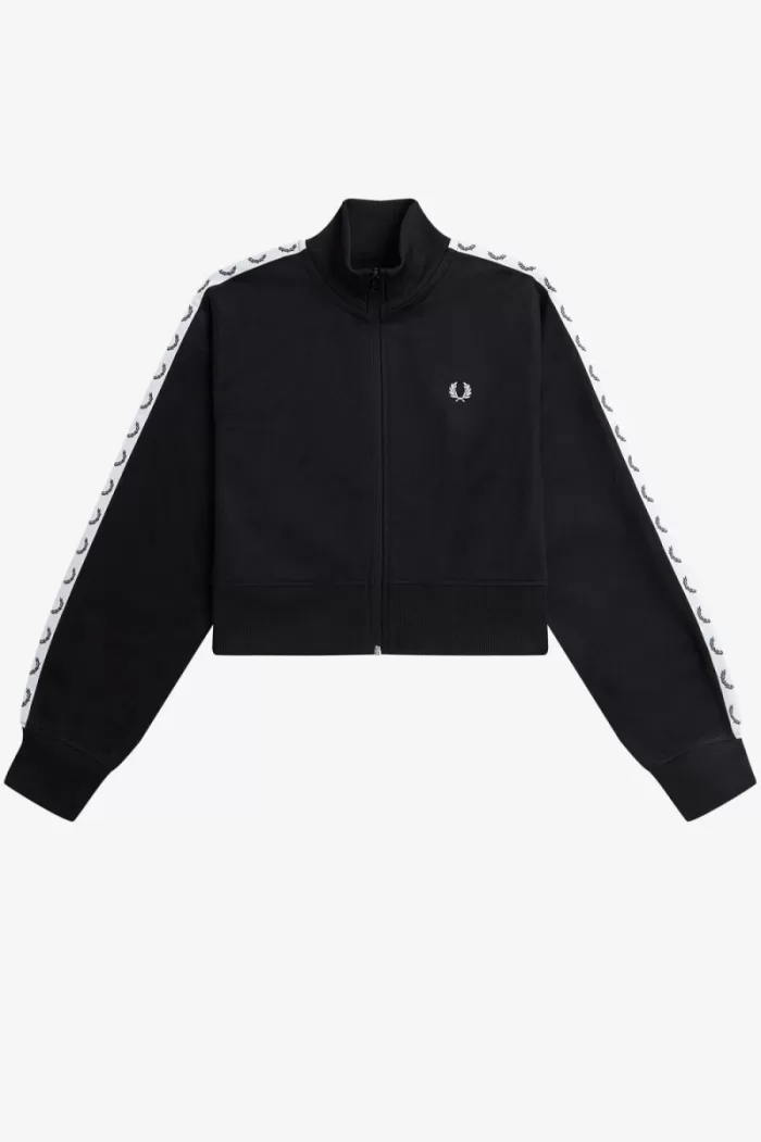 Fred Perry Cropped Taped Track Women’s Jackets Black BQPAZ8193