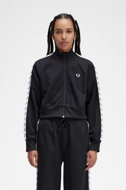 Fred Perry Cropped Taped Track Women’s Jackets Black BQPAZ8193