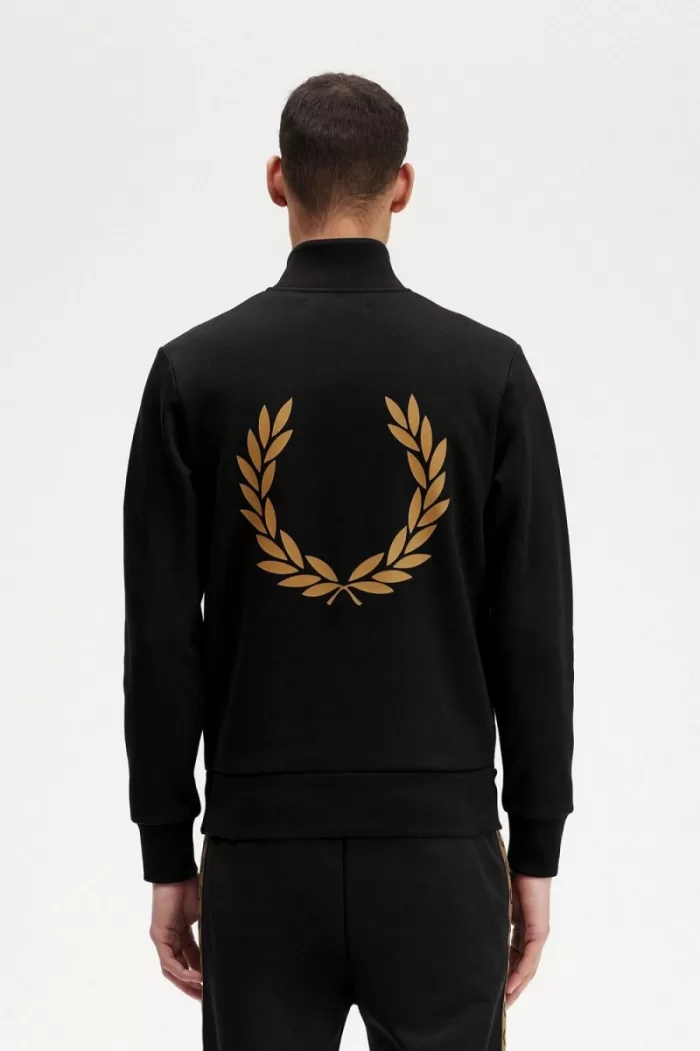 Fred Perry Double Graphic Half Zip Men’s Sweatshirts Black ZUOBY5624