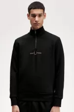 Fred Perry Double Graphic Half Zip Men’s Sweatshirts Black ZUOBY5624