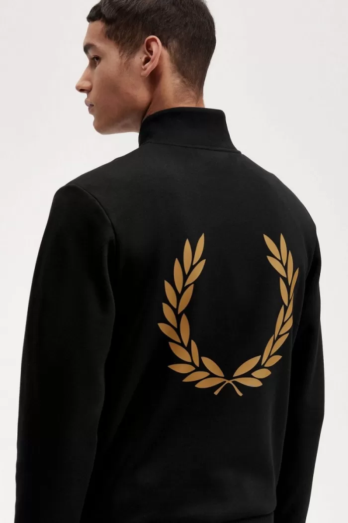 Fred Perry Double Graphic Half Zip Men’s Sweatshirts Black ZUOBY5624