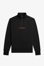 Fred Perry Double Graphic Half Zip Men’s Sweatshirts Black ZUOBY5624