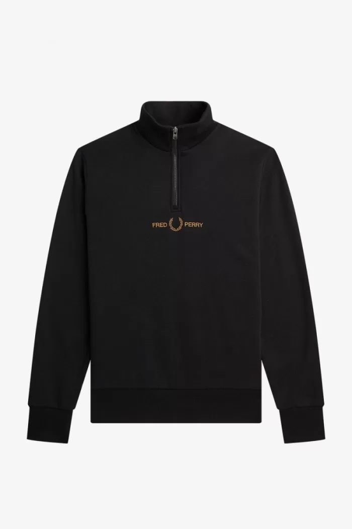 Fred Perry Double Graphic Half Zip Men’s Sweatshirts Black ZUOBY5624