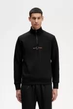 Fred Perry Double Graphic Half Zip Men’s Sweatshirts Black ZUOBY5624