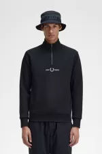 Fred Perry Embroidered Half Zip Men’s Sweatshirts Black FLMRD8015