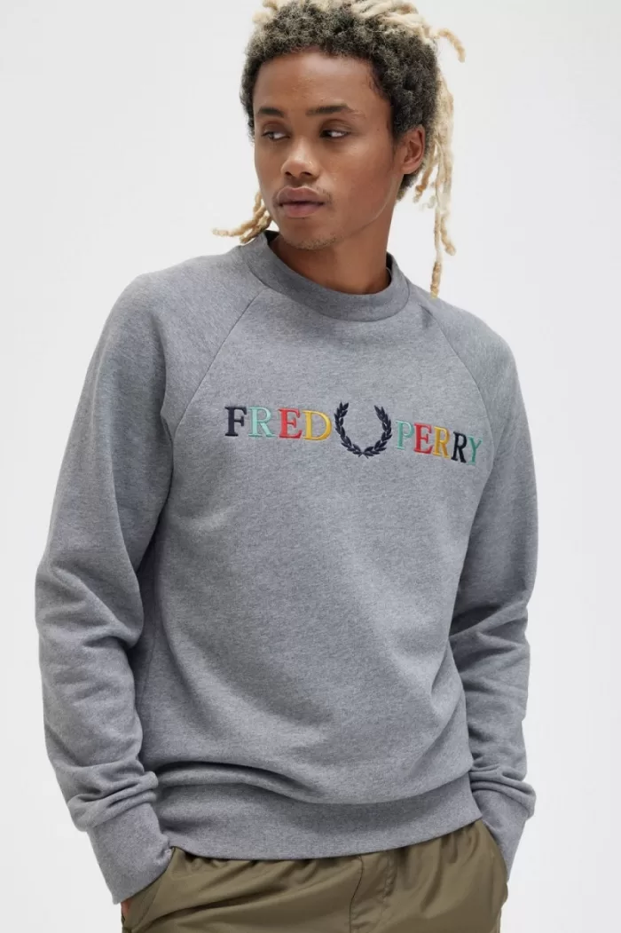 Fred Perry Embroidered Men’s Sweatshirts Grey Marl Ash Blue Black KQWXE7325