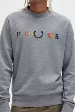 Fred Perry Embroidered Men’s Sweatshirts Grey Marl Ash Blue Black KQWXE7325