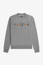 Fred Perry Embroidered Men’s Sweatshirts Grey Marl Ash Blue Black KQWXE7325