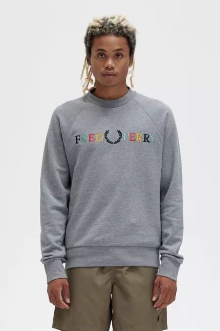 Fred Perry Embroidered Men’s Sweatshirts Grey Marl Ash Blue Black KQWXE7325