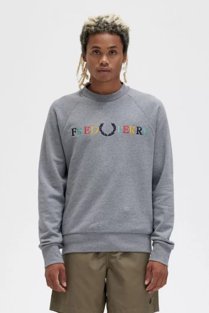 Fred Perry Embroidered Men’s Sweatshirts Grey Marl Ash Blue Black KQWXE7325