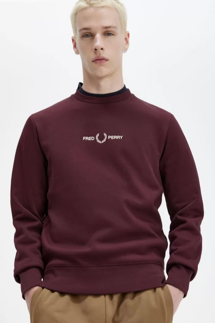 Fred Perry Embroidered Men’s Sweatshirts Oxblood WHYEU4318