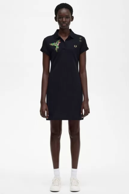 Fred Perry Embroidered Piqué Women’s Dress Black SJZMY1659