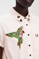 Fred Perry Embroidered Tie-Front Women’s Shirt Milky Pink USDXJ5298