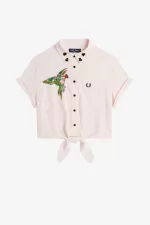 Fred Perry Embroidered Tie-Front Women’s Shirt Milky Pink USDXJ5298