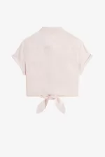 Fred Perry Embroidered Tie-Front Women’s Shirt Milky Pink USDXJ5298