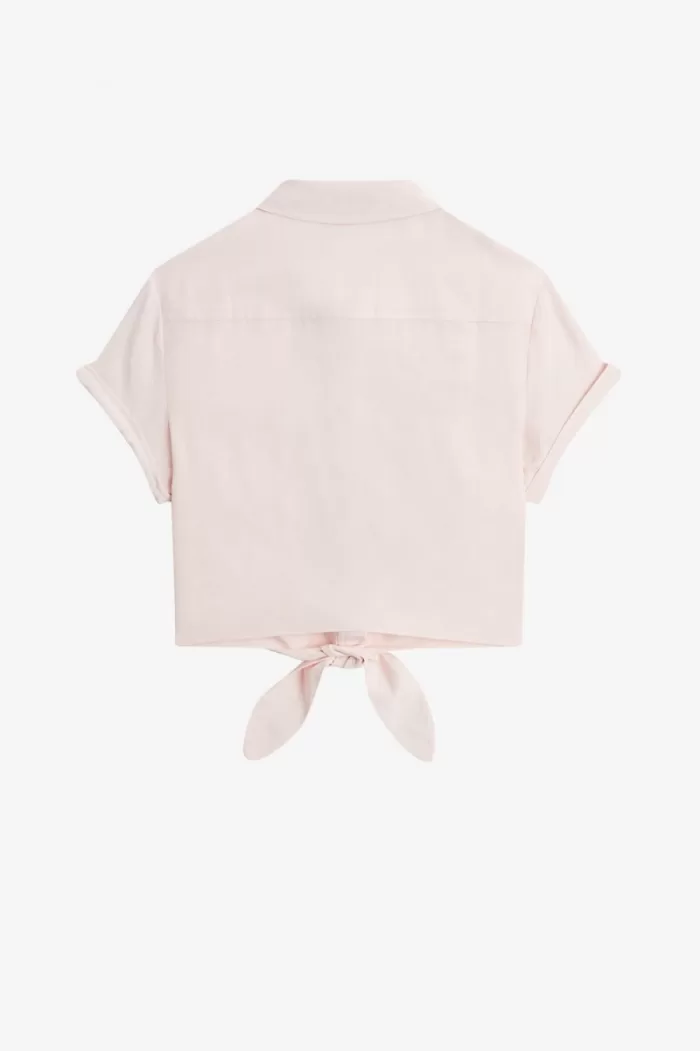 Fred Perry Embroidered Tie-Front Women’s Shirt Milky Pink USDXJ5298