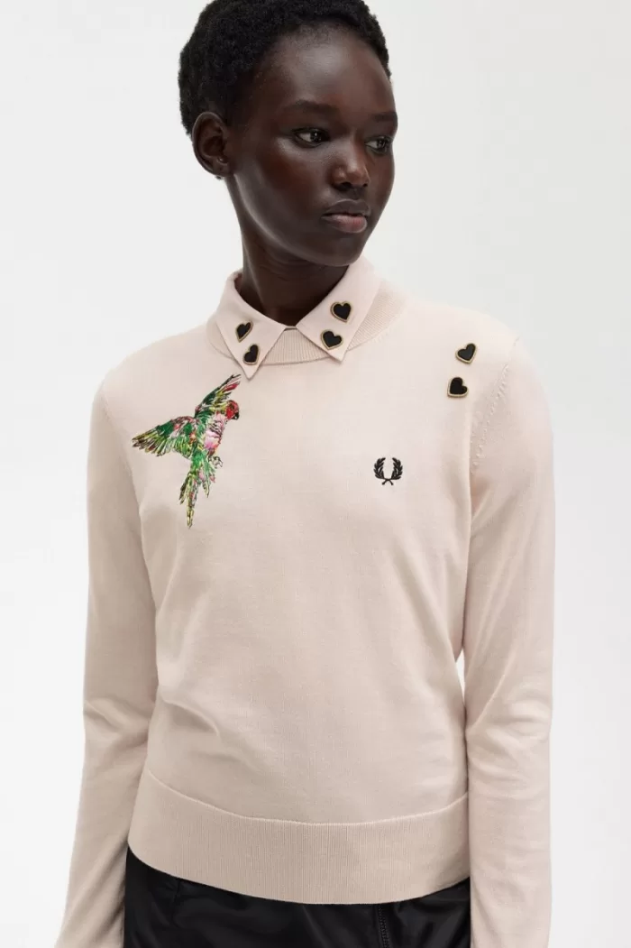 Fred Perry Embroidered Women’s Jumper Milky Pink EQFJM4193