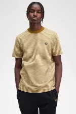 Fred Perry Fine Stripe Heavyweight Men’s T-Shirt Oatmeal Dark Coffee WUBJN5046