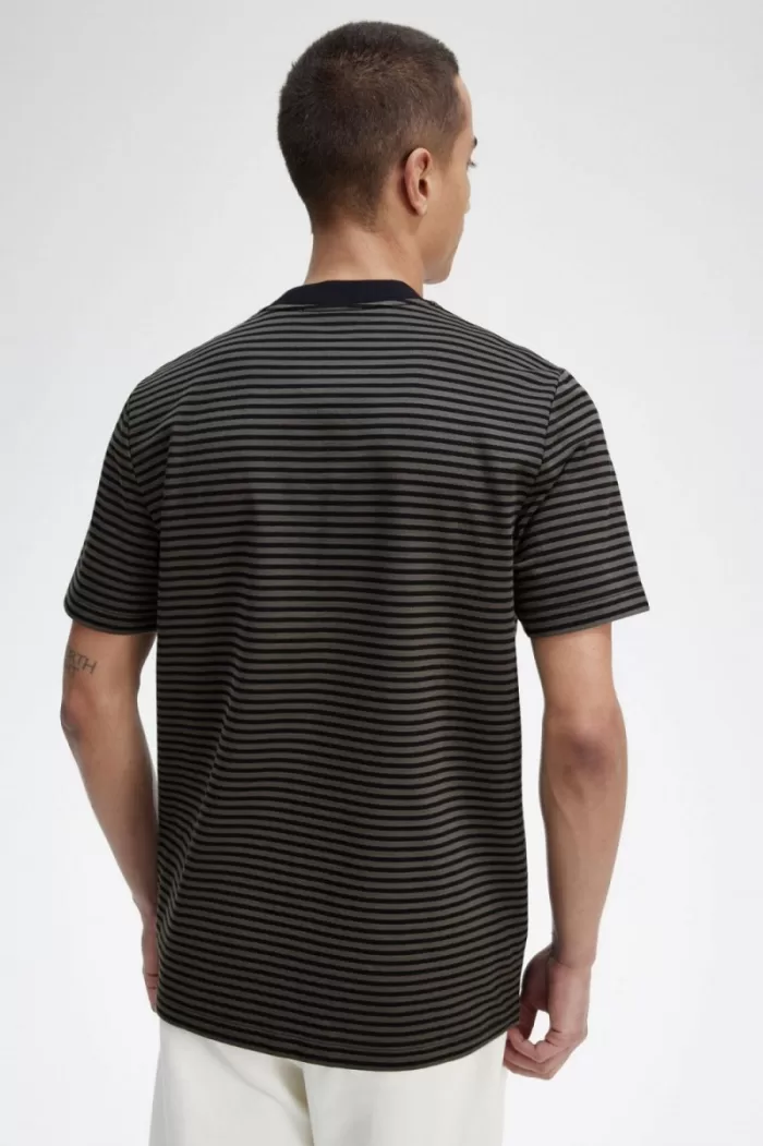 Fred Perry Fine Stripe Heavyweight Men’s T-Shirt Black Field Green TZKBD8395